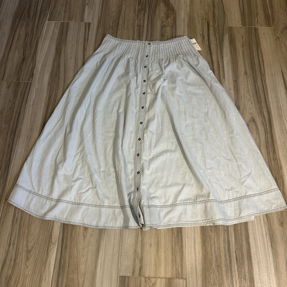 Anthropologie Pilcro Pintuck Basque Waist Denim Maxi Skirt Large Boho Western - Picture 5 of 13